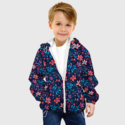 Куртка с капюшоном детская Цветочный паттерн в синих и сиреневых тонах, цвет: 3D-белый — фото 2