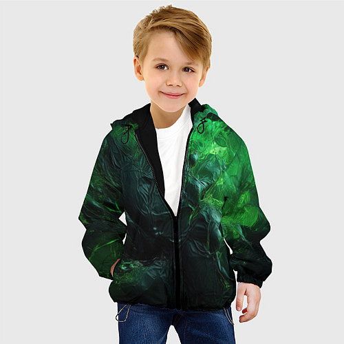 Детская куртка Зеленая объемная текстура / 3D-Черный – фото 4