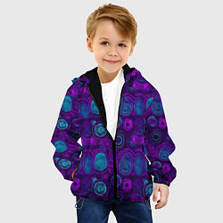 Куртка с капюшоном детская Неоновые круги узор, цвет: 3D-черный — фото 2
