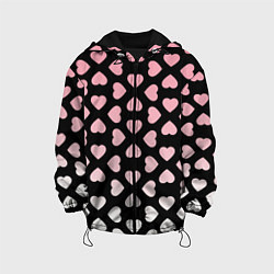 Куртка с капюшоном детская Розовые сердечки на чёрном, цвет: 3D-черный
