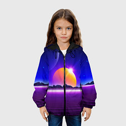 Куртка с капюшоном детская Mountains - sun - space - vaporwave, цвет: 3D-черный — фото 2