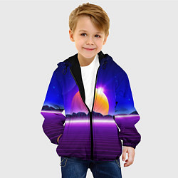 Куртка с капюшоном детская Mountains - sun - space - vaporwave, цвет: 3D-черный — фото 2