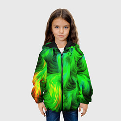 Куртка с капюшоном детская Зеленый абстрактный дым, цвет: 3D-черный — фото 2