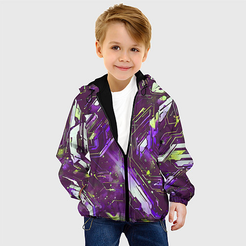 Детская куртка Космические кибер схемы фиолетовые / 3D-Черный – фото 4