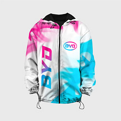 Куртка с капюшоном детская BYD neon gradient style: надпись, символ, цвет: 3D-черный