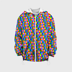 Куртка с капюшоном детская Цветные клетки искажение, цвет: 3D-белый