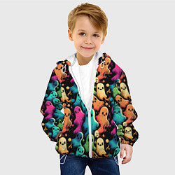 Куртка с капюшоном детская Паттерн с разноцветными приведениями, цвет: 3D-белый — фото 2