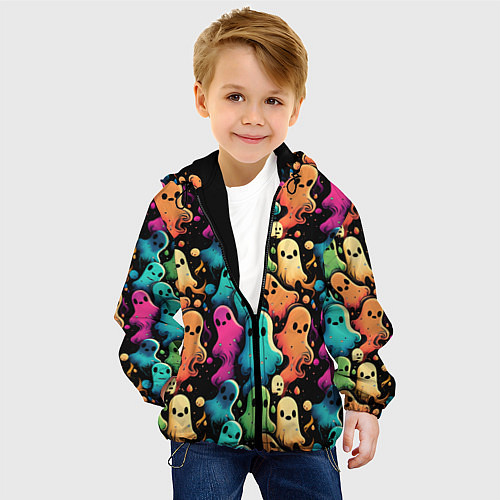 Детская куртка Паттерн с разноцветными приведениями / 3D-Черный – фото 4
