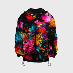 Куртка с капюшоном детская Краски и цветы, цвет: 3D-черный