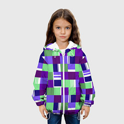 Куртка с капюшоном детская Ретро квадраты баклажановые, цвет: 3D-белый — фото 2
