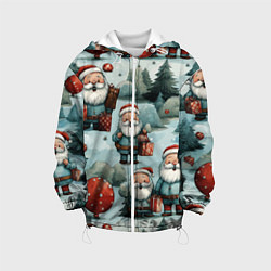 Куртка с капюшоном детская Рождественский узор с Санта Клаусами, цвет: 3D-белый