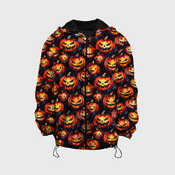 Куртка с капюшоном детская Весёлые тыквы на Хеллоуин паттерн, цвет: 3D-черный