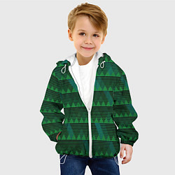 Куртка с капюшоном детская Геометрические треугольники тёмно-зелёный, цвет: 3D-белый — фото 2