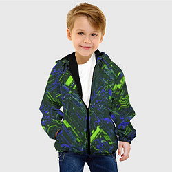 Куртка с капюшоном детская Киберпанк линии зелёные и синие, цвет: 3D-черный — фото 2
