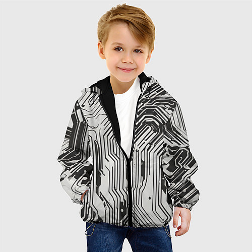 Детская куртка Белые полосы на чёрном фоне / 3D-Черный – фото 4