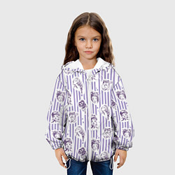 Куртка с капюшоном детская Лица девушек полоски и кружочки, цвет: 3D-белый — фото 2