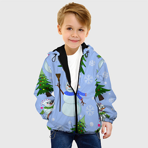 Детская куртка Снеговики с новогодними елками паттерн / 3D-Черный – фото 4