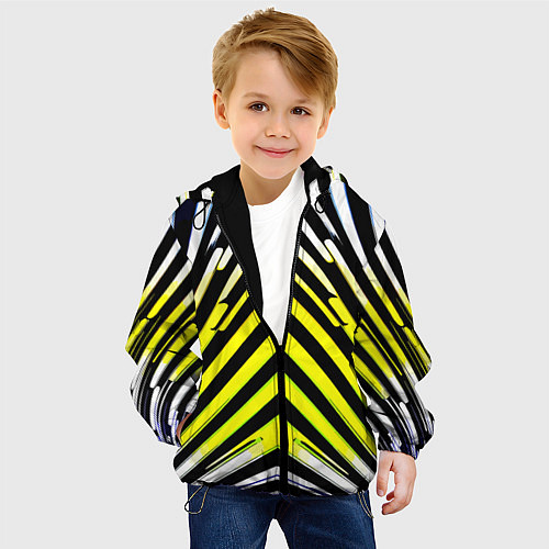 Детская куртка Зеркальный паттерн из полос / 3D-Черный – фото 4