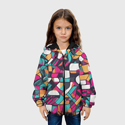 Куртка с капюшоном детская Разноцветные ретро фигуры, цвет: 3D-черный — фото 2