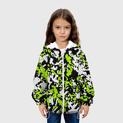 Куртка с капюшоном детская Абстракция чёрно-зелёная, цвет: 3D-белый — фото 2