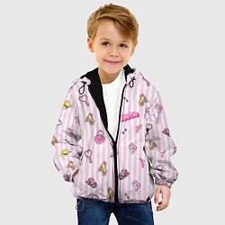 Куртка с капюшоном детская Барби - розовая полоска и аксессуары, цвет: 3D-черный — фото 2