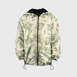 Куртка с капюшоном детская Веточки с зелеными листьями, цвет: 3D-черный