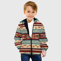 Куртка с капюшоном детская Этнический паттерн в горизонтальную полоску, цвет: 3D-черный — фото 2
