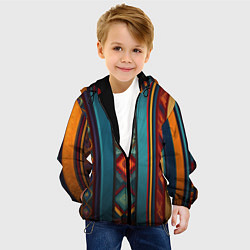 Куртка с капюшоном детская Этнический орнамент в вертикальную полоску, цвет: 3D-черный — фото 2