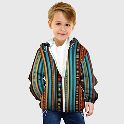 Куртка с капюшоном детская Этнический паттерн в вертикальную полоску, цвет: 3D-белый — фото 2