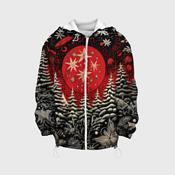 Куртка с капюшоном детская Новогодний лес, цвет: 3D-белый