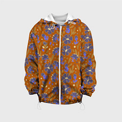 Куртка с капюшоном детская Цветы в поле коричневый цвет, цвет: 3D-белый