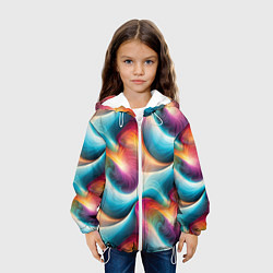 Куртка с капюшоном детская Волнообразная разноцветная абстракция, цвет: 3D-белый — фото 2
