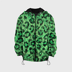 Куртка с капюшоном детская Зелёный леопард паттерн, цвет: 3D-черный