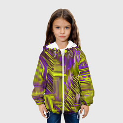 Куртка с капюшоном детская Киберпанк линии фиолетовые и жёлтые, цвет: 3D-белый — фото 2
