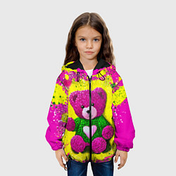 Куртка с капюшоном детская Розовый мишка в вязаном свитере, цвет: 3D-черный — фото 2