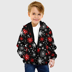 Куртка с капюшоном детская Белые и красные снежинки на черном фоне - нейросет, цвет: 3D-черный — фото 2