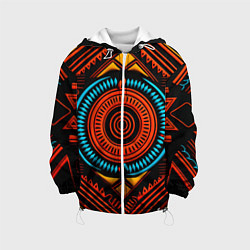 Куртка с капюшоном детская Орнамент в африканском стиле на тёмном фоне, цвет: 3D-белый