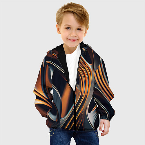 Детская куртка Слияние красок оранжевого и чёрного абстракция / 3D-Черный – фото 4