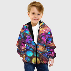 Куртка с капюшоном детская Яркий абстрактный фрактальный узор, цвет: 3D-черный — фото 2