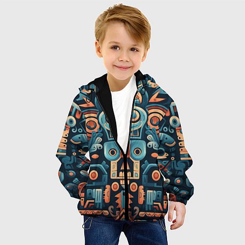 Детская куртка Симметричный абстрактный паттерн в ацтекском стиле / 3D-Черный – фото 4