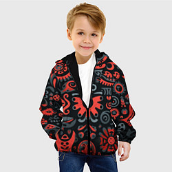 Куртка с капюшоном детская Красно-черный узор в славянском стиле, цвет: 3D-черный — фото 2