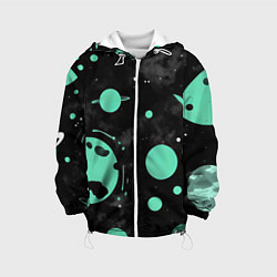 Куртка с капюшоном детская Чёрно-мятный космос от нейросети, цвет: 3D-белый