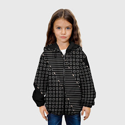Куртка с капюшоном детская Чёрный абстрактный с квадратами, цвет: 3D-черный — фото 2