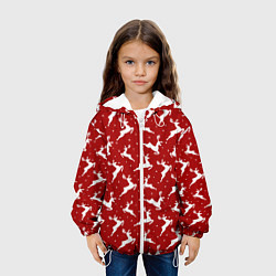 Куртка с капюшоном детская Красный паттерн с новогодними оленями, цвет: 3D-белый — фото 2
