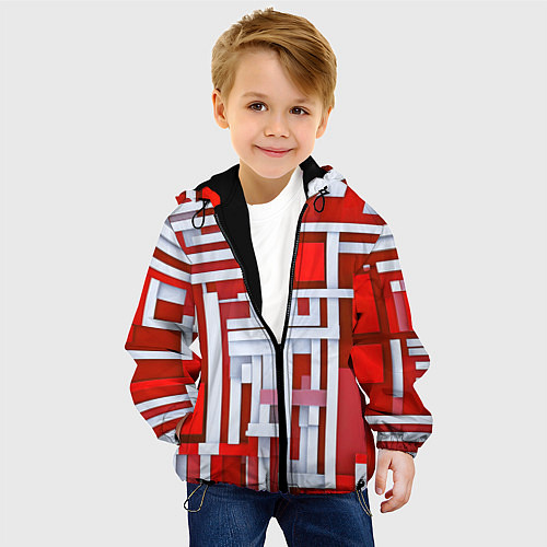 Детская куртка Полосы на красном фоне / 3D-Черный – фото 4