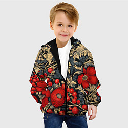 Куртка с капюшоном детская Новогодние ягодки и узоры, цвет: 3D-черный — фото 2
