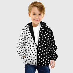 Куртка с капюшоном детская Две половины чёрный и белый горошек, цвет: 3D-черный — фото 2