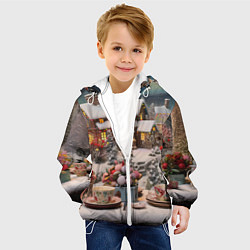 Куртка с капюшоном детская Объемные новогодние домики, цвет: 3D-белый — фото 2