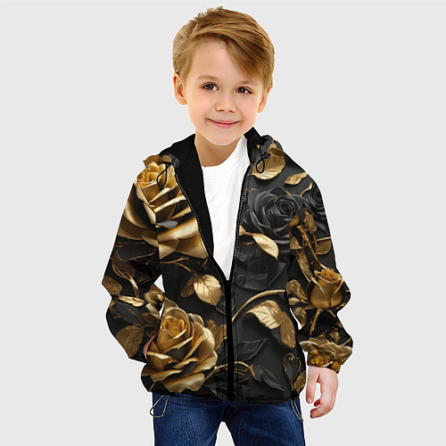 Детская куртка Металлические розы золотые и черные / 3D-Черный – фото 4
