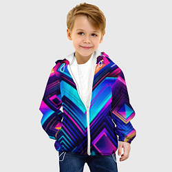 Куртка с капюшоном детская Геометрическая неоновая абстракция, цвет: 3D-белый — фото 2